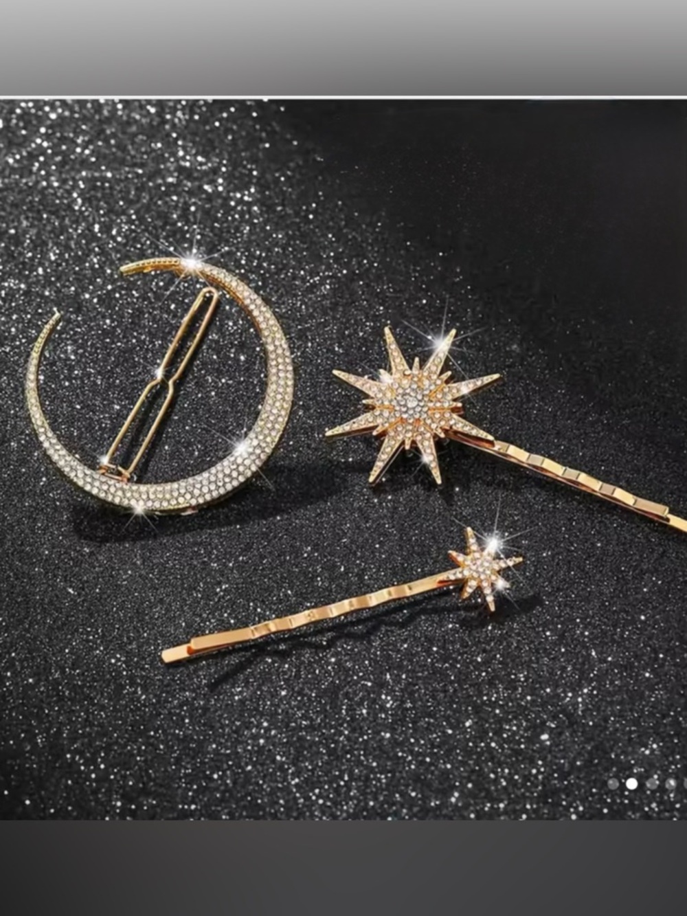Gold and Rhinestone Star and Moon Hair Clip Set NEW Celestial | Fairycore